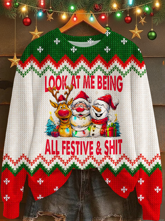 Look At Me Being All Festive Printed Long Sleeve Casual Top