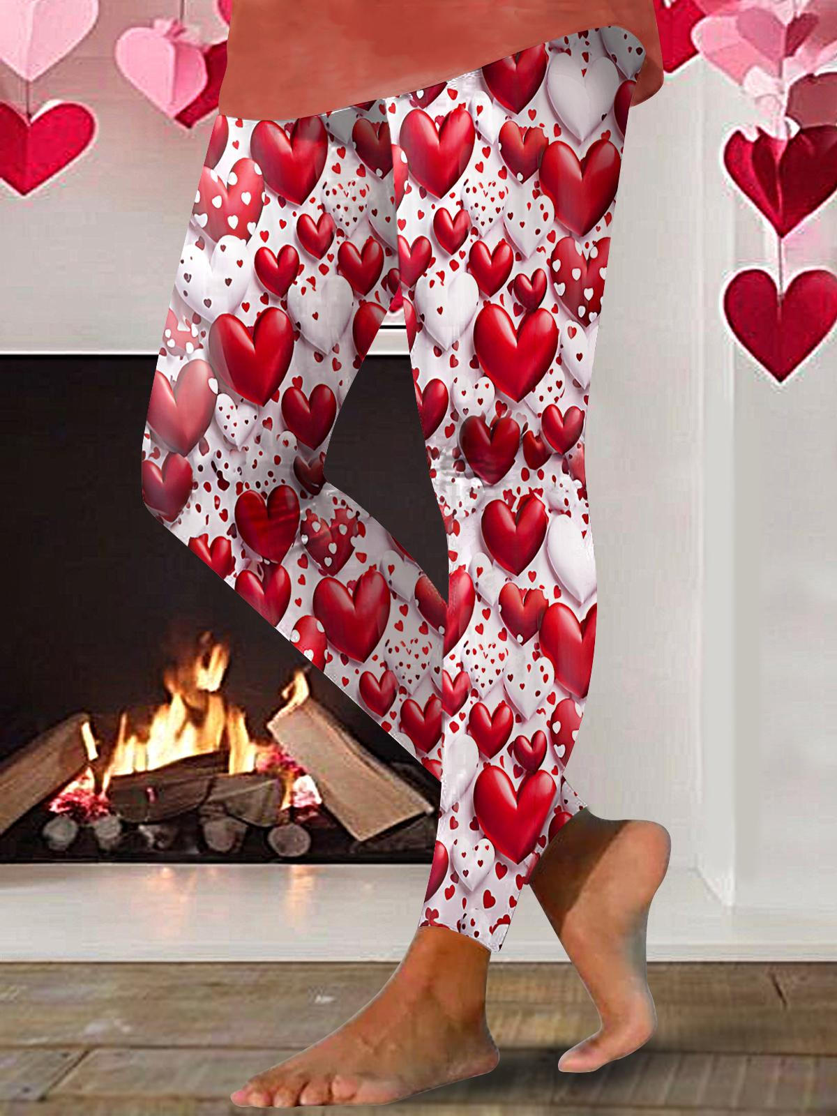 Women's 3D Heart Valentine's Day Print Leggings