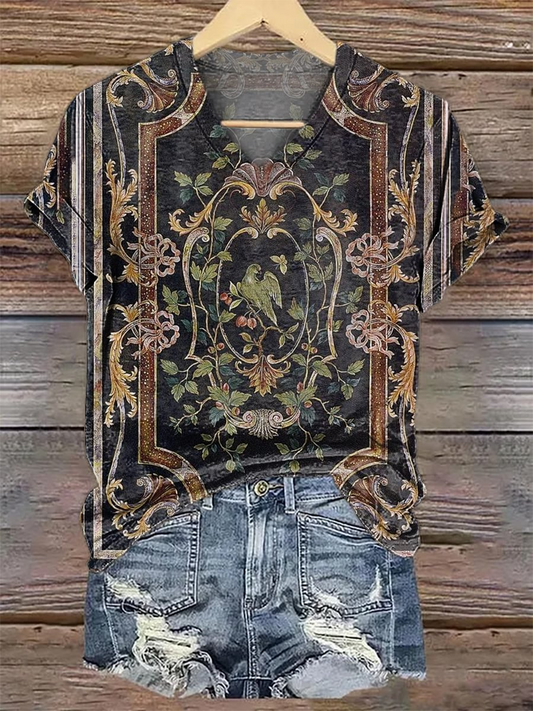 Retro Hippie Ethnic Totem Art V-neck T-Shirt