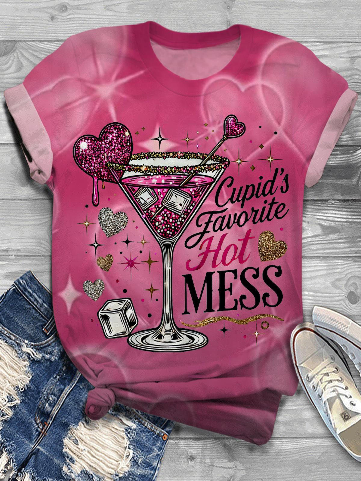Cupid's Hot Mess Glitter Valentine Martini T-shirt
