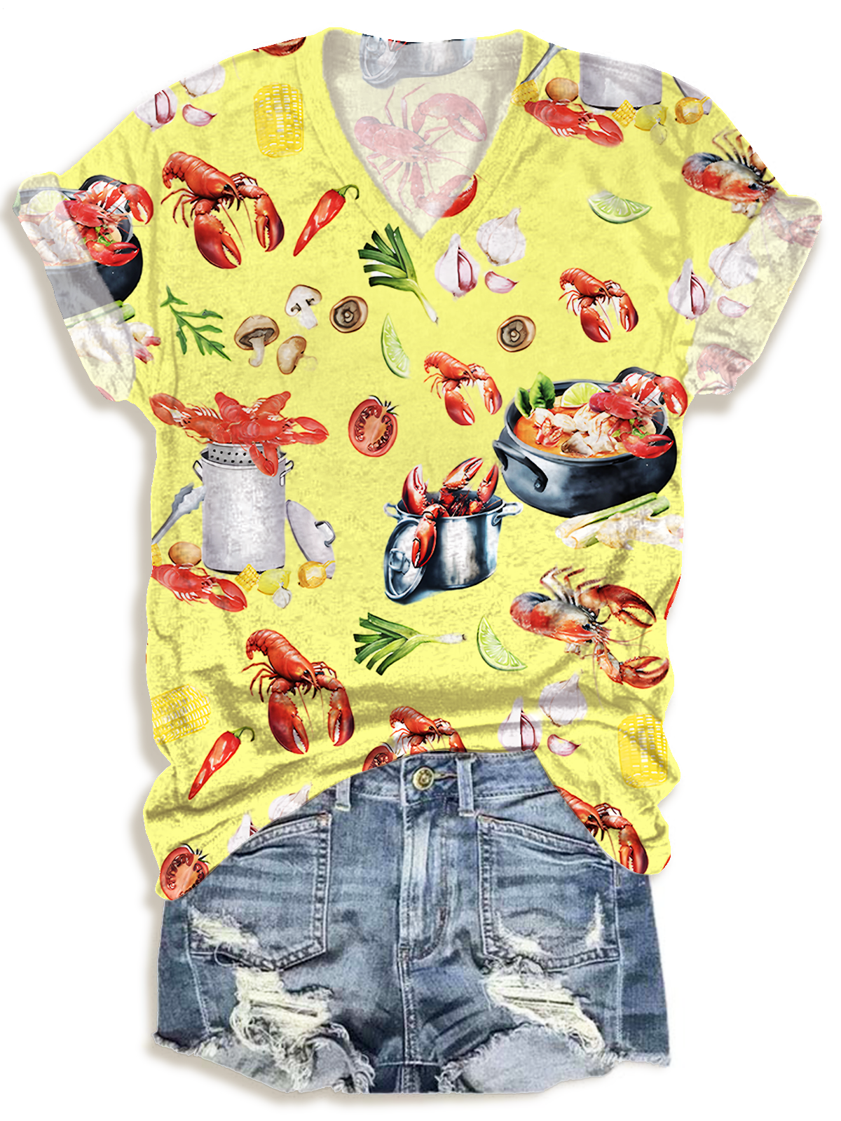 Fun Crawfish Boil Party Print V-neck T-Shirt