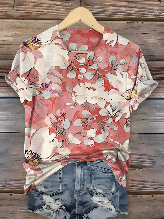 Vintage Floral Art Crew Neck T-shirt