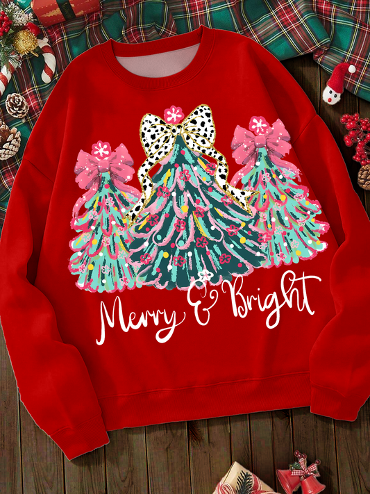 Merry And Bright Printed Long Sleeve Casual Top