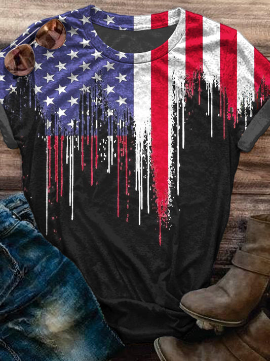 Independence Day Stars And Stripes Print Crew Neck T-shirt