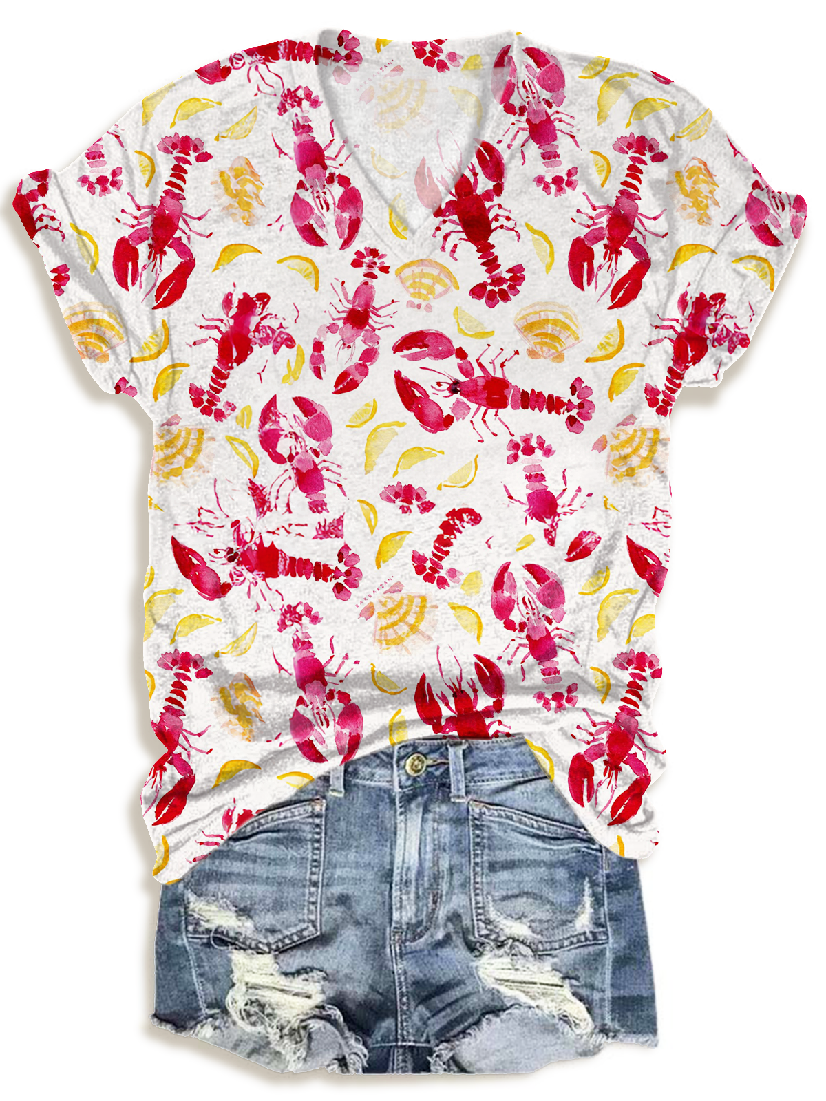 Crawfish Party Watercolor Art V-neck T-Shirt