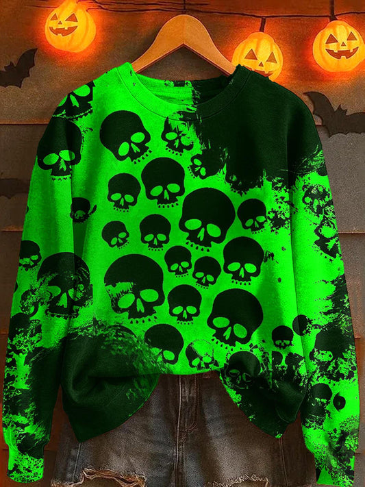 Halloween Skull Print Long Sleeve Casual Top
