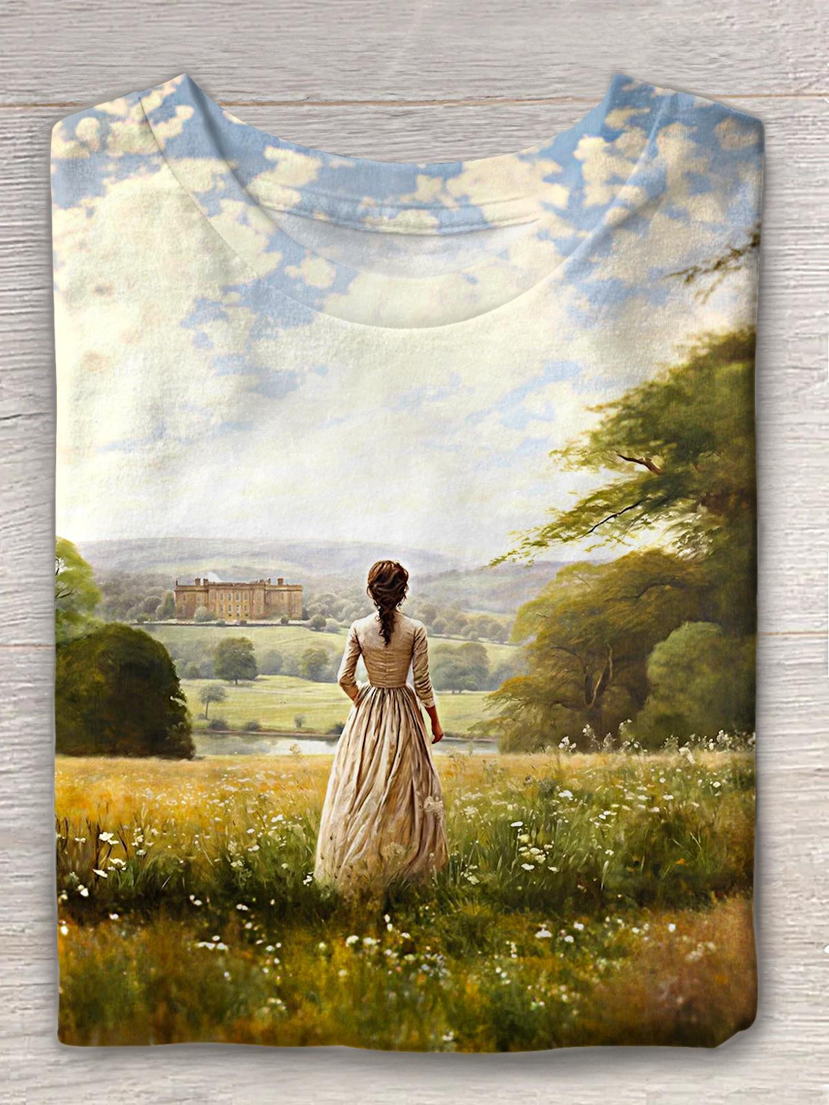 Pride And Prejudice Oil Painting Print Crew Neck T-shirt