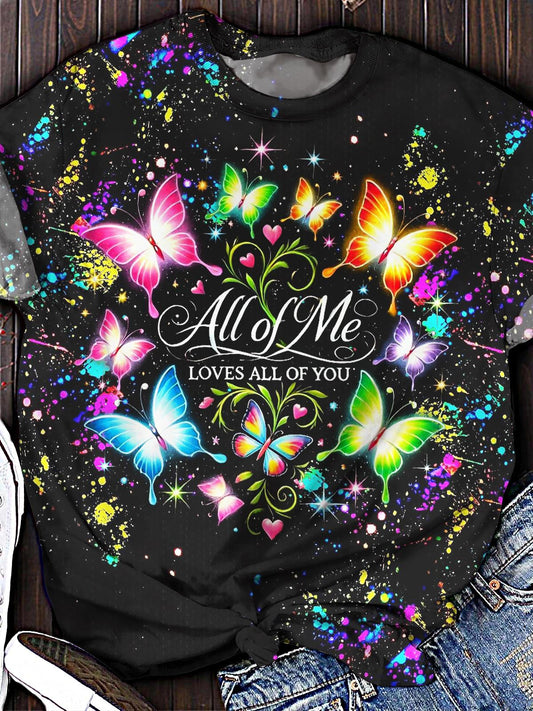 Hippie Butterfly Print Crew Neck T-shirt