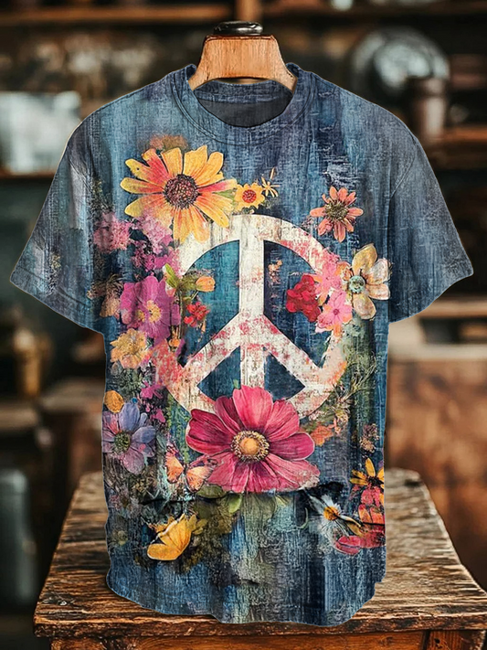 Vintage Floral Hippie Art Crew Neck T-shirt