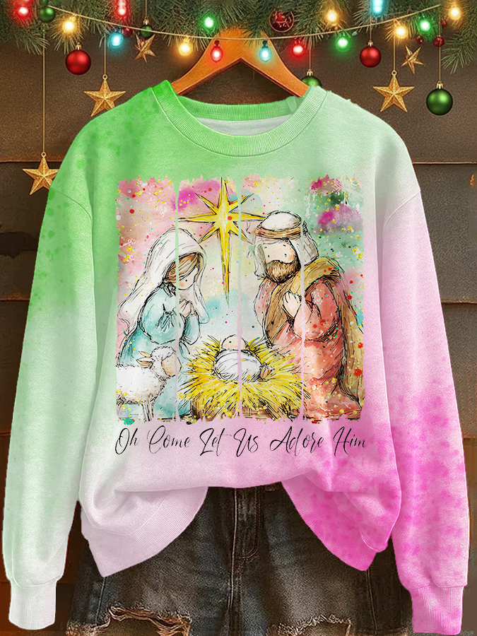 Jesus Christmas Printed Long Sleeve Casual Top