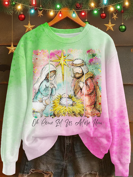 Jesus Christmas Printed Long Sleeve Casual Top