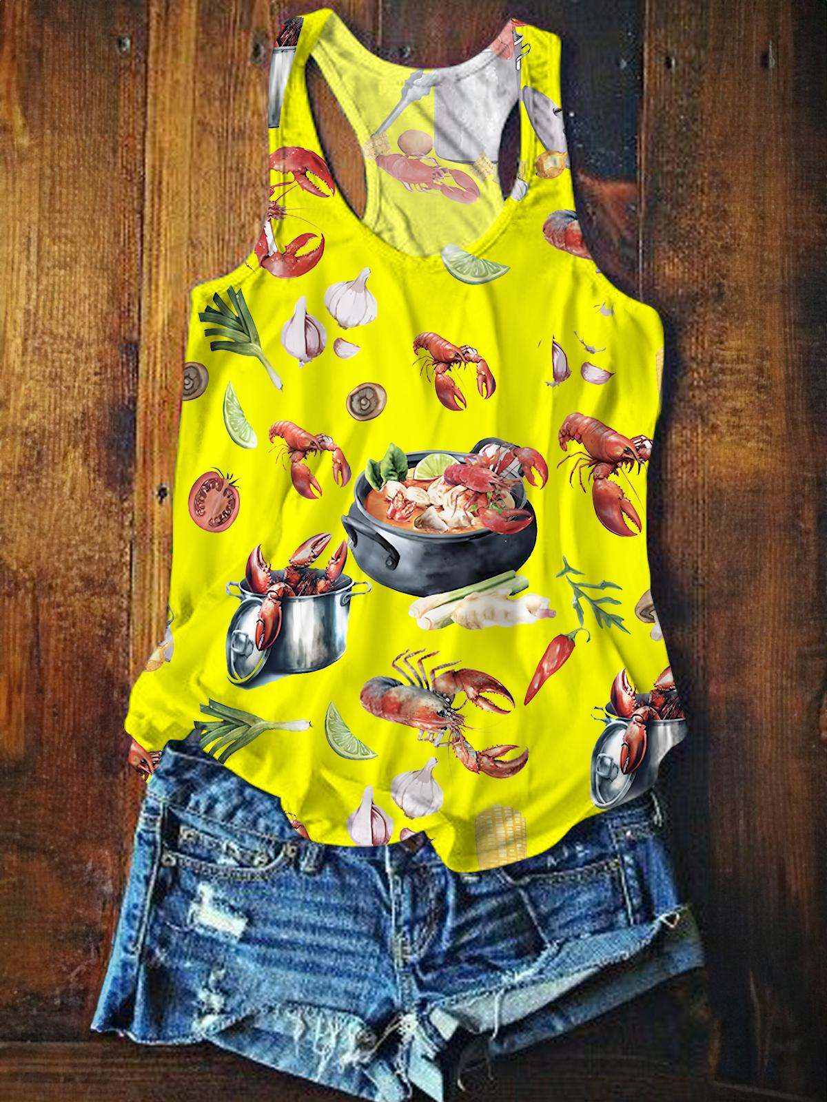 Funny Crawfish Boil Printed Casual Tank Top