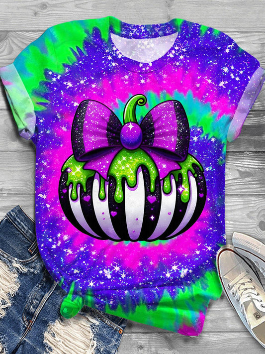 Halloween Pumpkin Print Crew Neck T-shirt