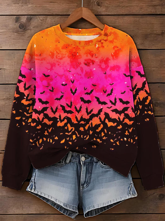 Halloween Bat Print Long Sleeve Casual Top