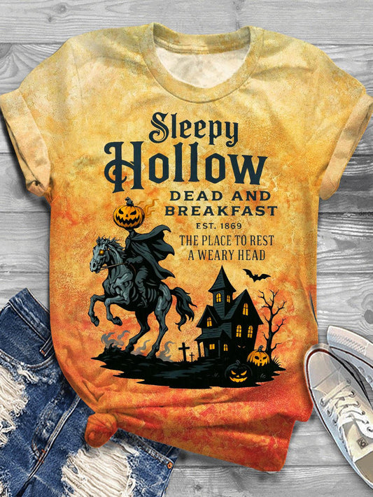 Halloween Skull Pumpkin Crew Neck T-shirt