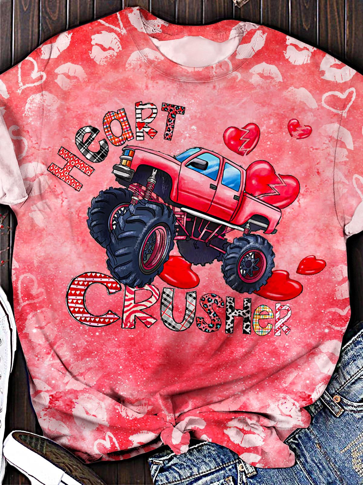 Valentine's Day Heart Crusher Print Crew Neck T-shirt