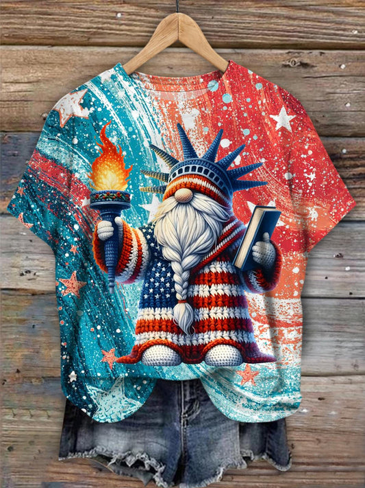 Patriotic Gnome Memorial Day Crew Neck T-shirt