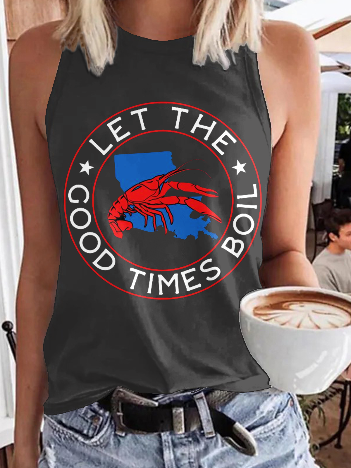 Let The Good Times Boil Louisiana Crawfish Boil Funny Print Casual Sleeveless Top