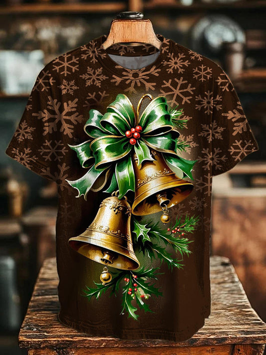 Christmas Bell Print Crew Neck T-shirt