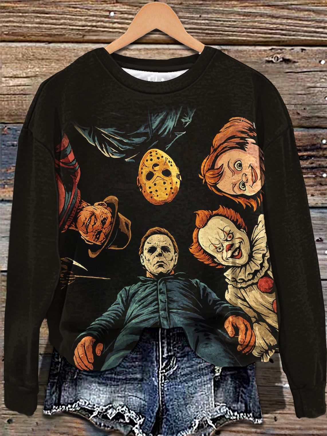 Halloween Horror Character Print Long Sleeve Casual Top