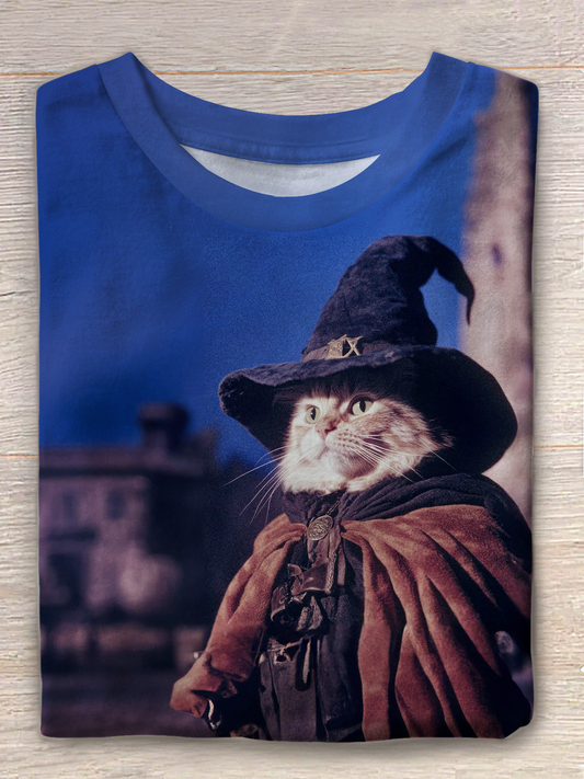 Funny And Evil Cat Art Crew Neck T-shirt