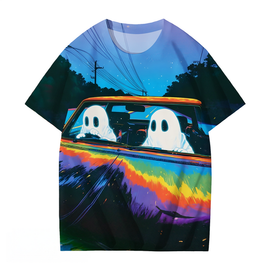 Fun Rainbow Ghost Halloween Crew Neck T-shirt