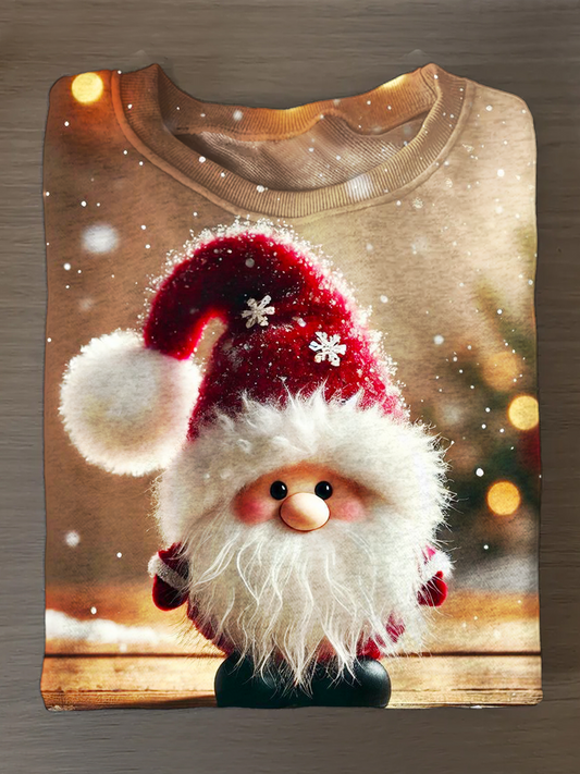 Fun Christmas Gnome Printed Long Sleeve Casual Top