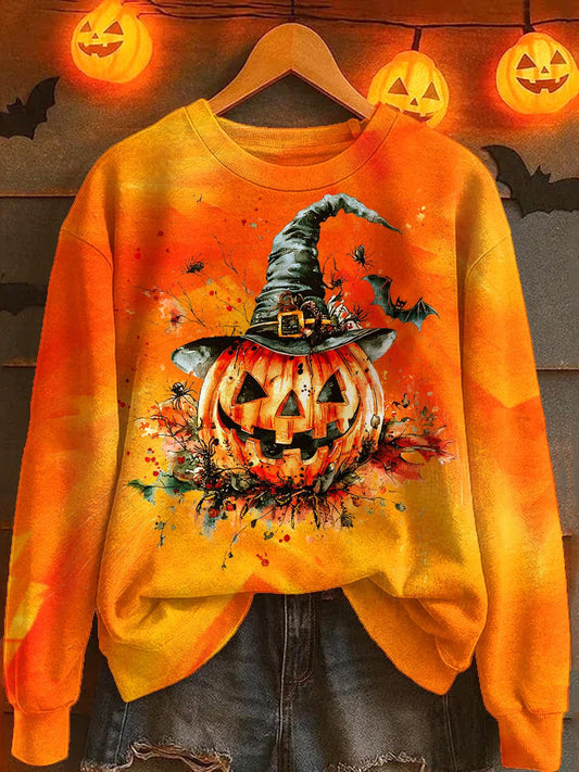 Halloween Pumpkin Print Long Sleeve Casual Top