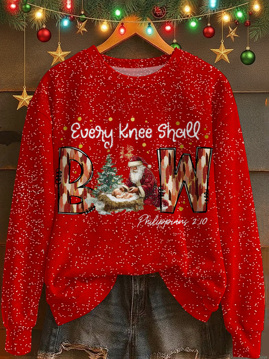 Every Knee Shall Bow Printed Long Sleeve Casual Top