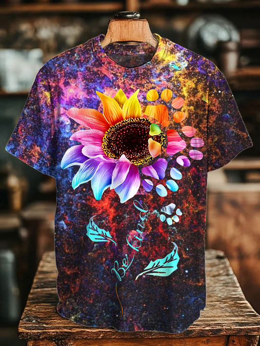 Be Kind Hippie Sunflower Art Crew Neck T-shirt