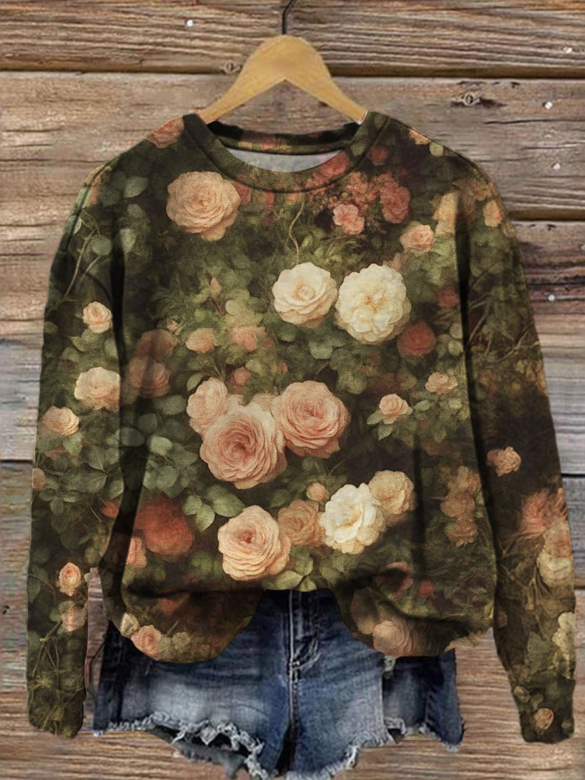 Retro Flowers Printed Long Sleeve Casual Top