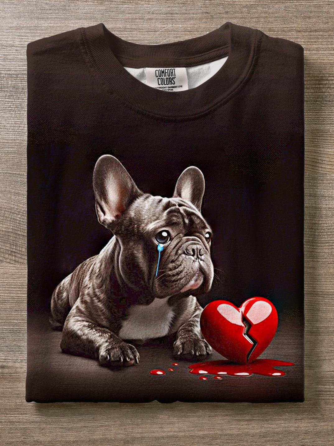 Valentine's Day Heartbroken Puppy Print Crew Neck T-shirt