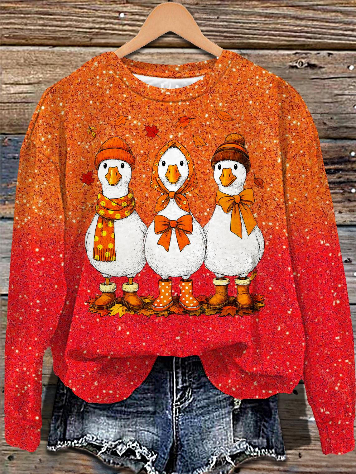 Autumn Goose Print Long Sleeve Casual Top