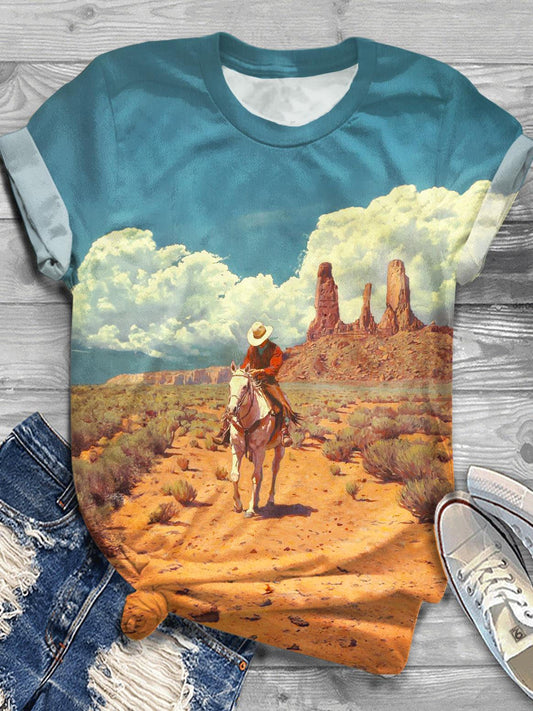 Retro Western Cowboy Crew Neck T-shirt