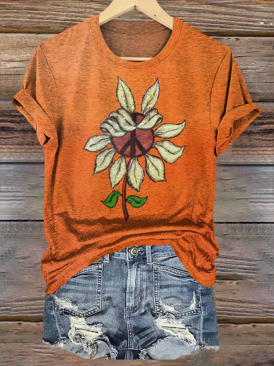 Whisper of Wisdom Hippie Sunflower Art Crew Neck T-shirt