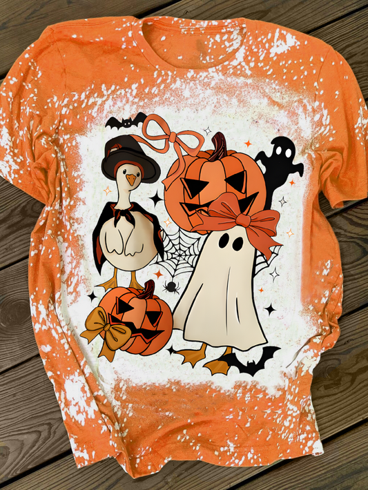 Boo Ghost Pumpkin Goose Crew Neck T-shirt