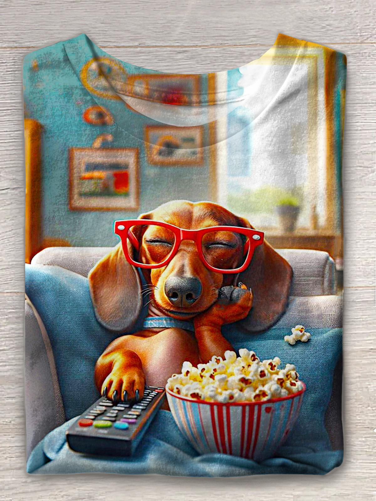 Cute Popcorn Dachshund Crew Neck T-shirt