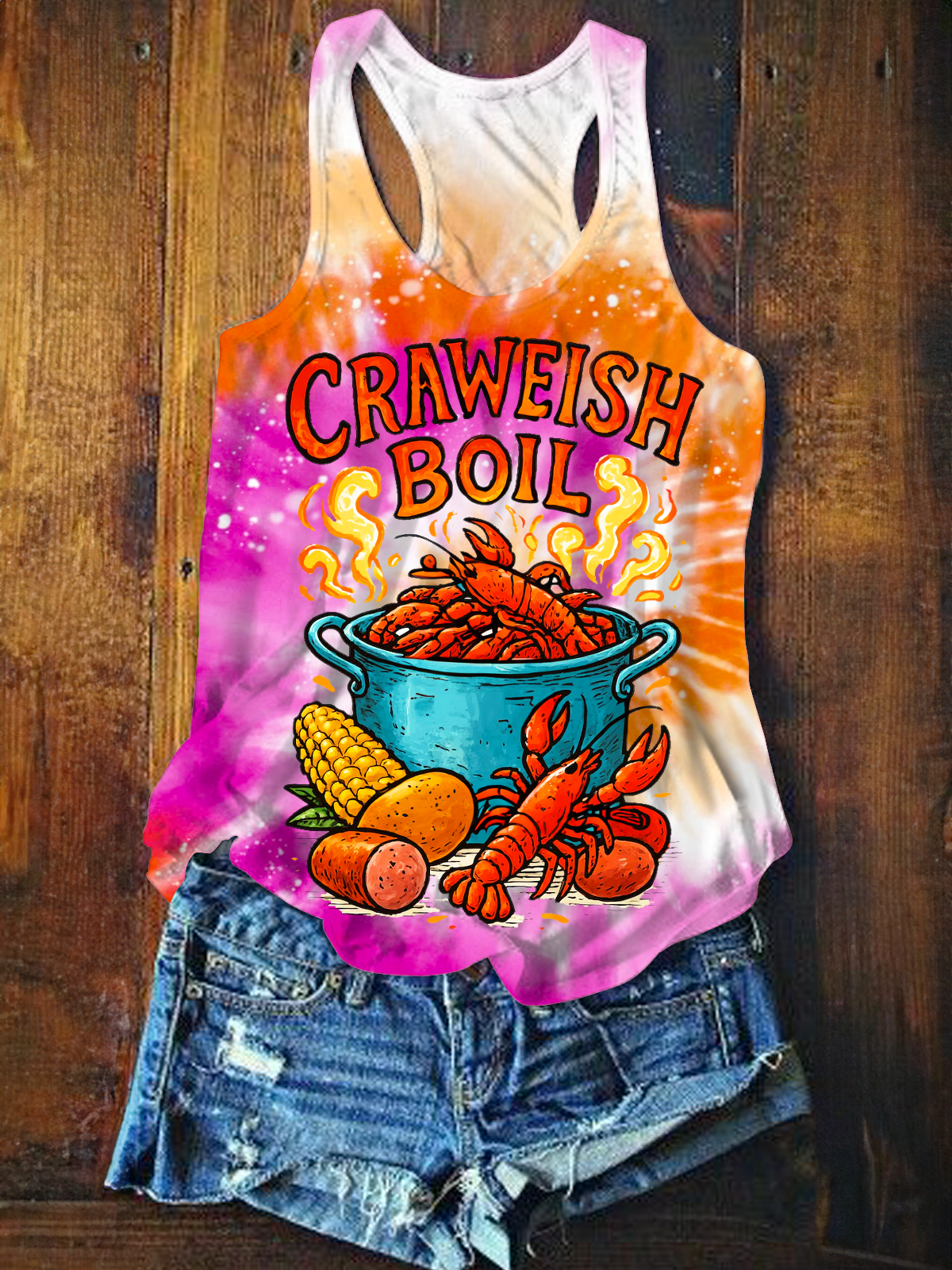 Crawfish Boil Cajun Seafood Party Printed Casual Tank Top