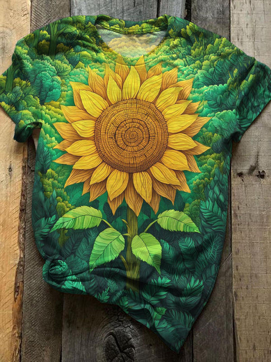 Colorful Sunflower Bloom Crew Neck T-shirt