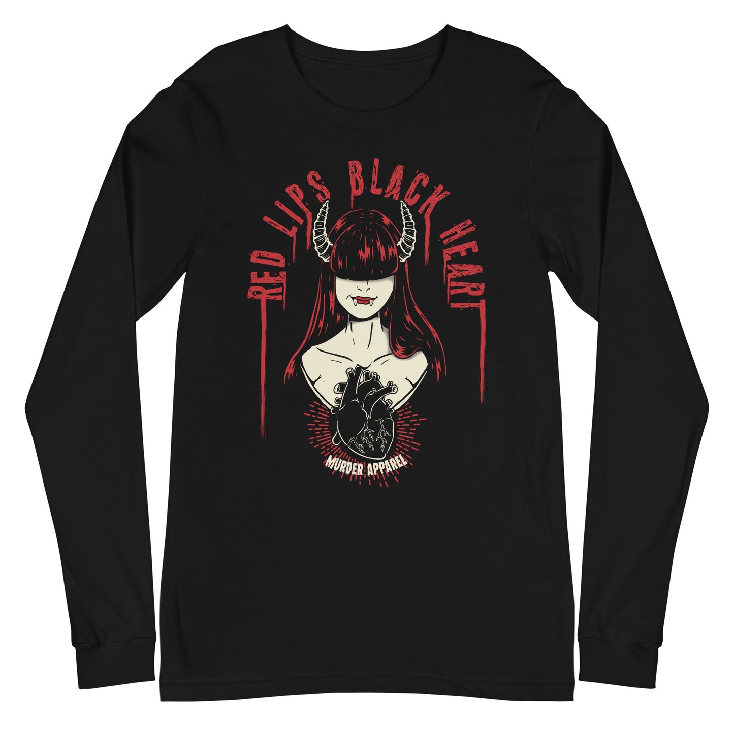 Red Lips Black Heart Long Sleeve Shirt