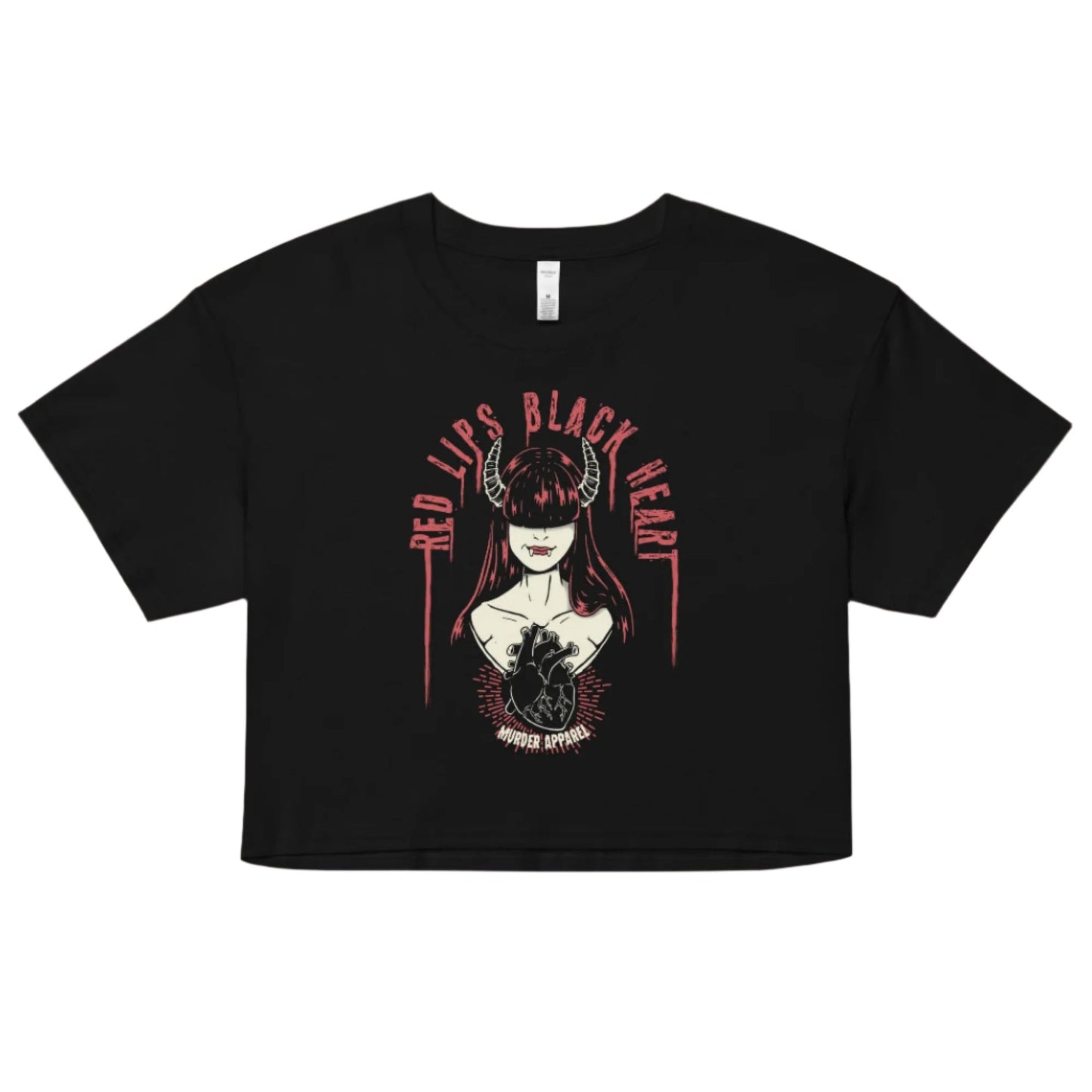Red Lips Black Heart Crop Top