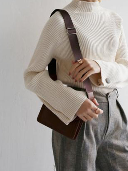 Simple Loose Solid Color High-Neck Sweater