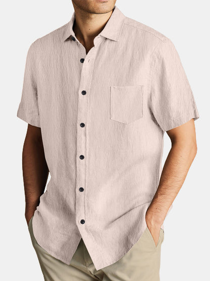 Men's Casual Basic Short Sleeved Shirt With Cotton And Linen Pockets
