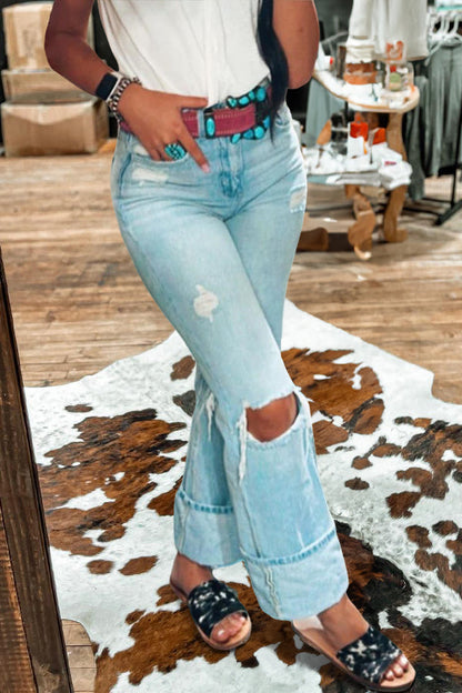 Casual Distressed Cuffed Jeans