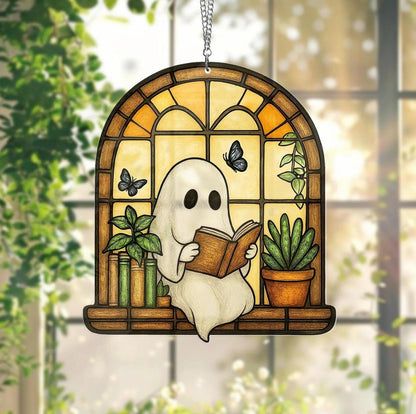 Cozy Ghost Reader Suncatcher