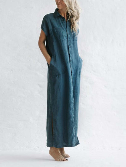 *Minimalism Sleeveless Linen Shirt Dress