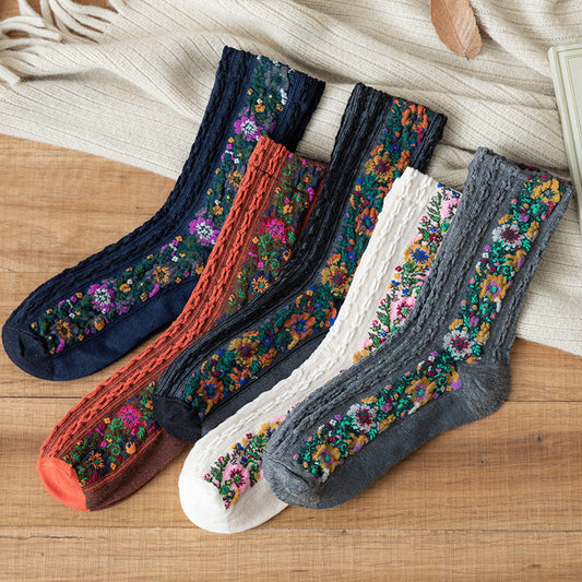 Retro Floral Jacquard Socks