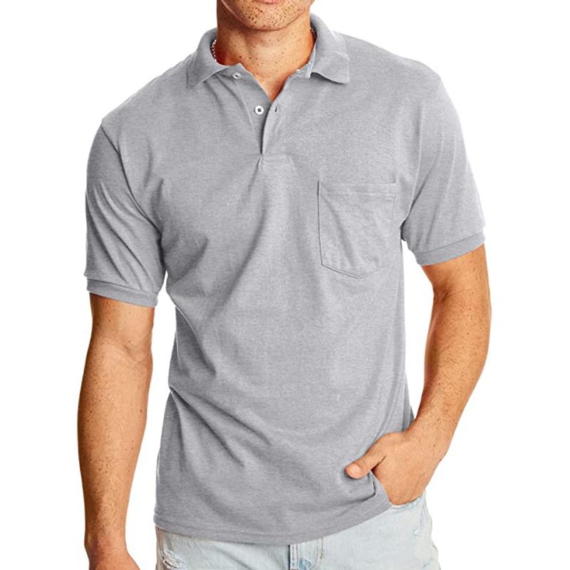 Men's Solid Lapel Breast Pocket Short Sleeve Polo Shirt