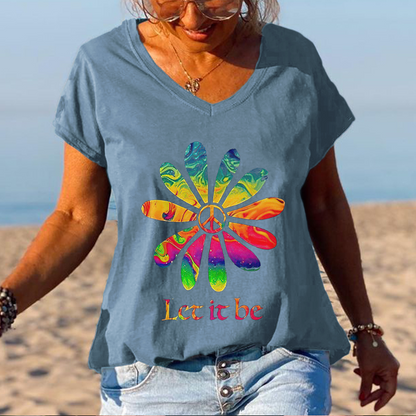 LET IT BE Women's peace logo graffiti casual T-shirt