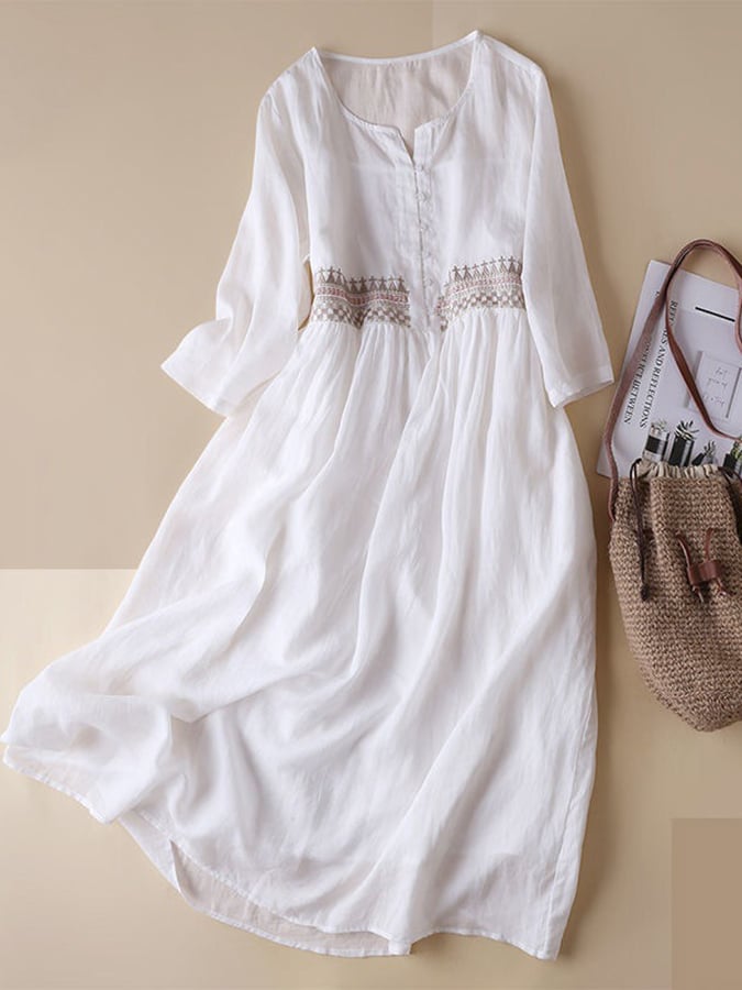 Cotton Linen Embroidered Dress